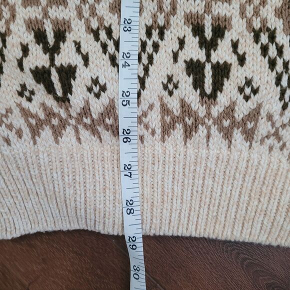 Vintage 90s Y2K Fair Isle Sweater Mens L Van Heusen 100% Cotton Cream Brown USA - Picture 12 of 14